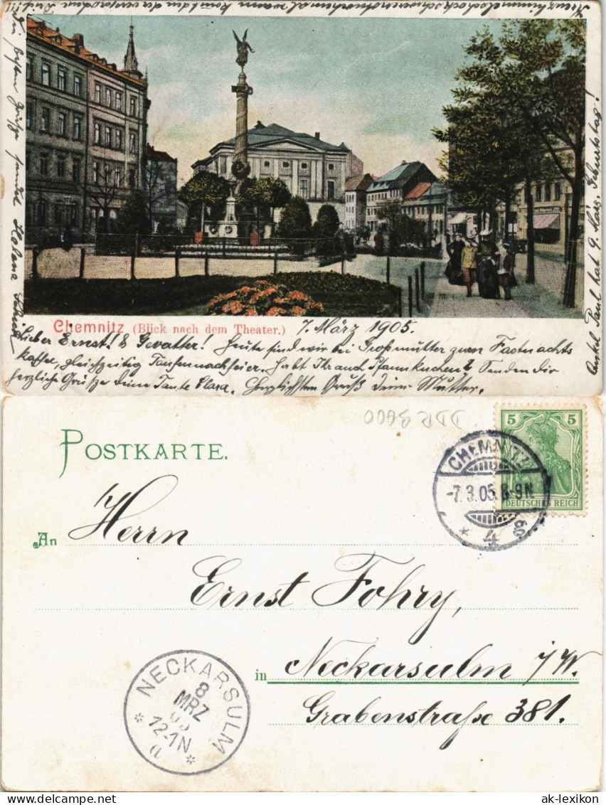 Ansichtskarte Litho AK Chemnitz Stadt Ansicht Blick Nach Dem Theater 1905 - Chemnitz