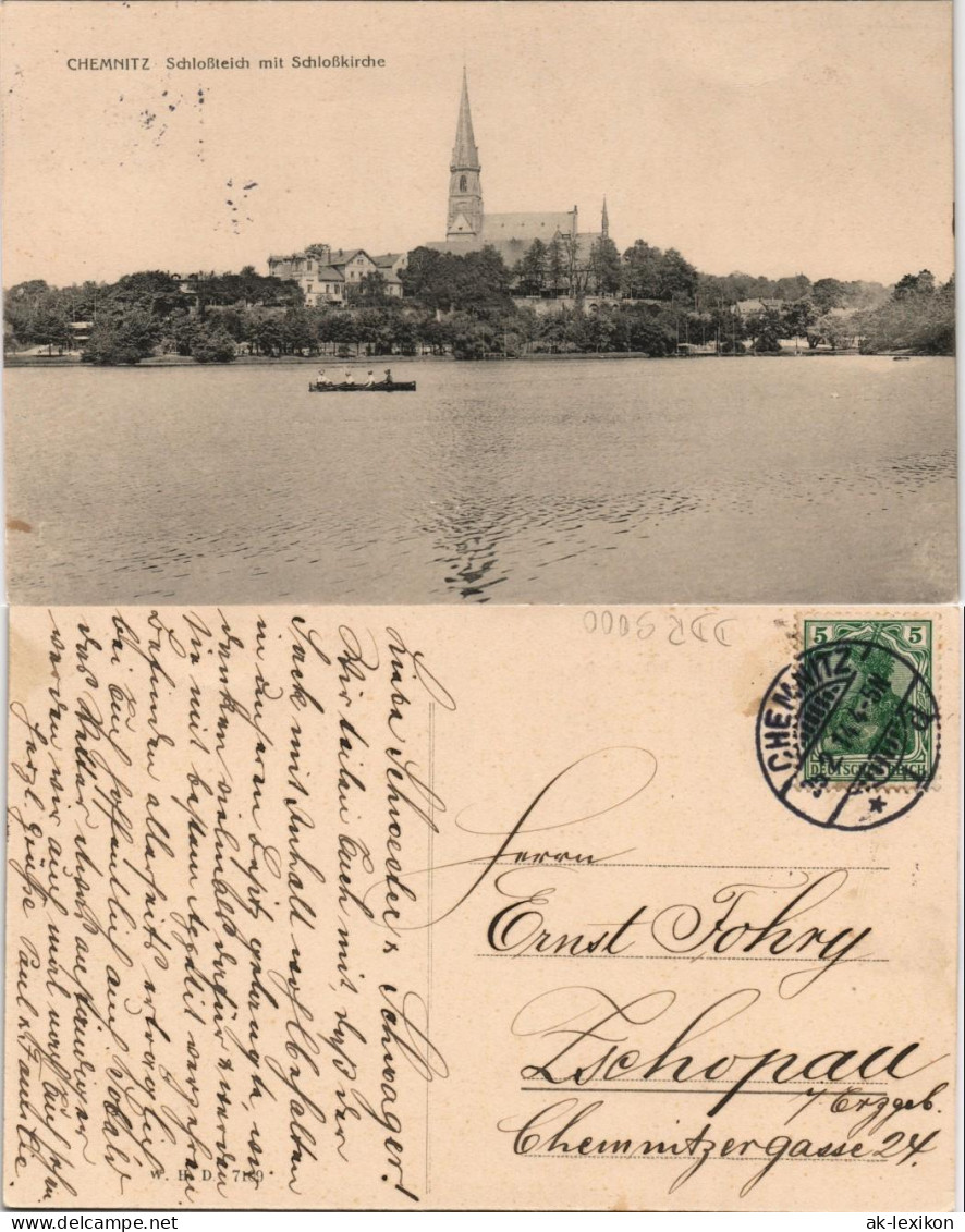 Ansichtskarte Chemnitz Panorama Mit Schloßteich Und Schloßkirche 1914 - Chemnitz