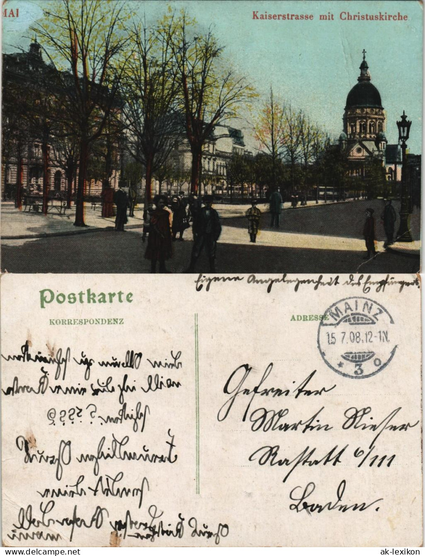 Ansichtskarte Mainz Kaiserstraße Mit Kirche Christuskirche 1908 - Mainz