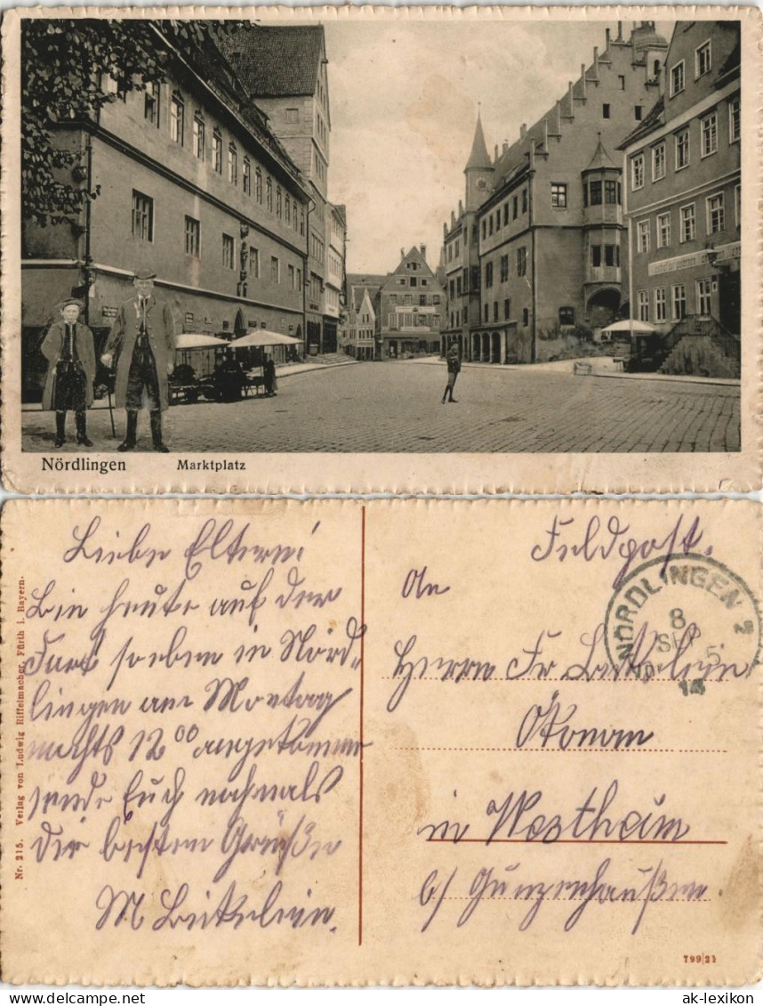 Ansichtskarte Nördlingen Marktplatz Partie 1915 1. Weltkrieg  Feldpost Gelaufen - Noerdlingen