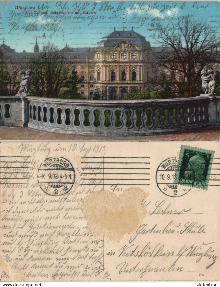 Ansichtskarte Würzburg Kgl. Residenz Gartenseite Mit Arkaden 1913 - Wuerzburg