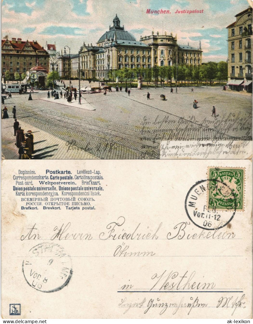 Ansichtskarte München Straßenpartie Justizpalast 1906 - Muenchen