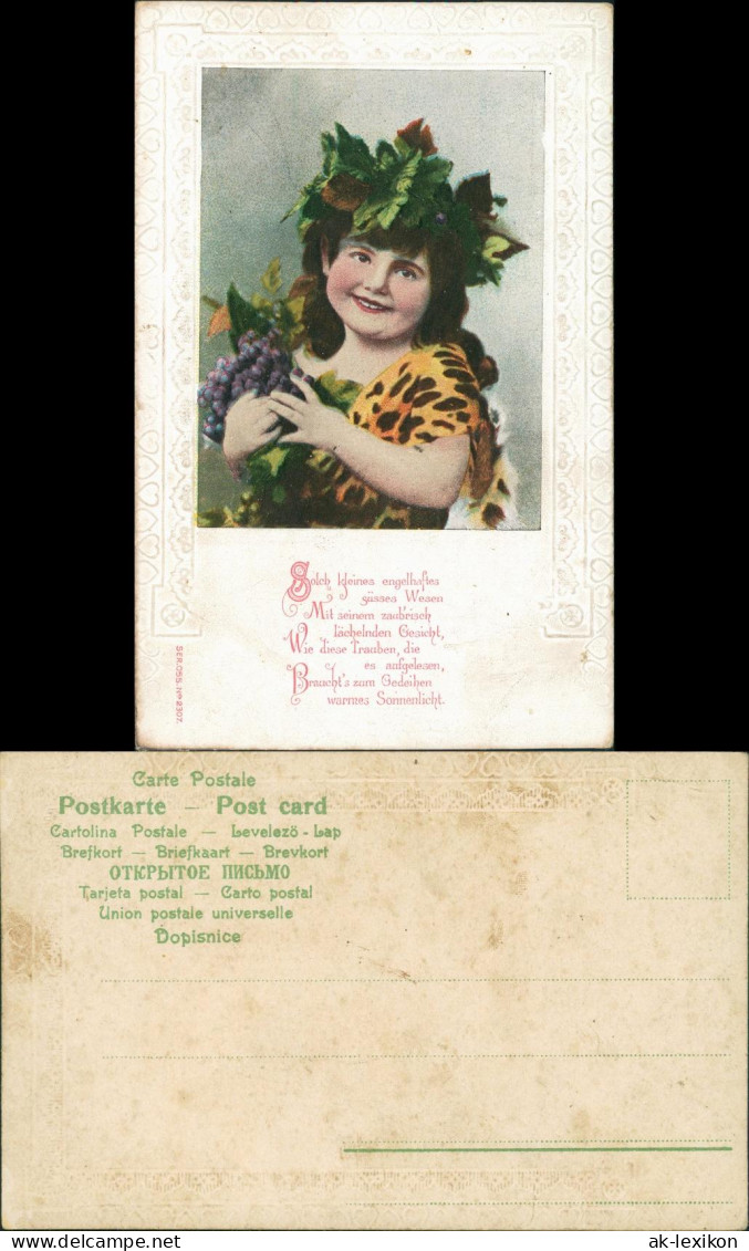Ansichtskarte  Kind Mädchen Mit Blumen-Schmuck, Verse, Spruch 1900 - Portraits