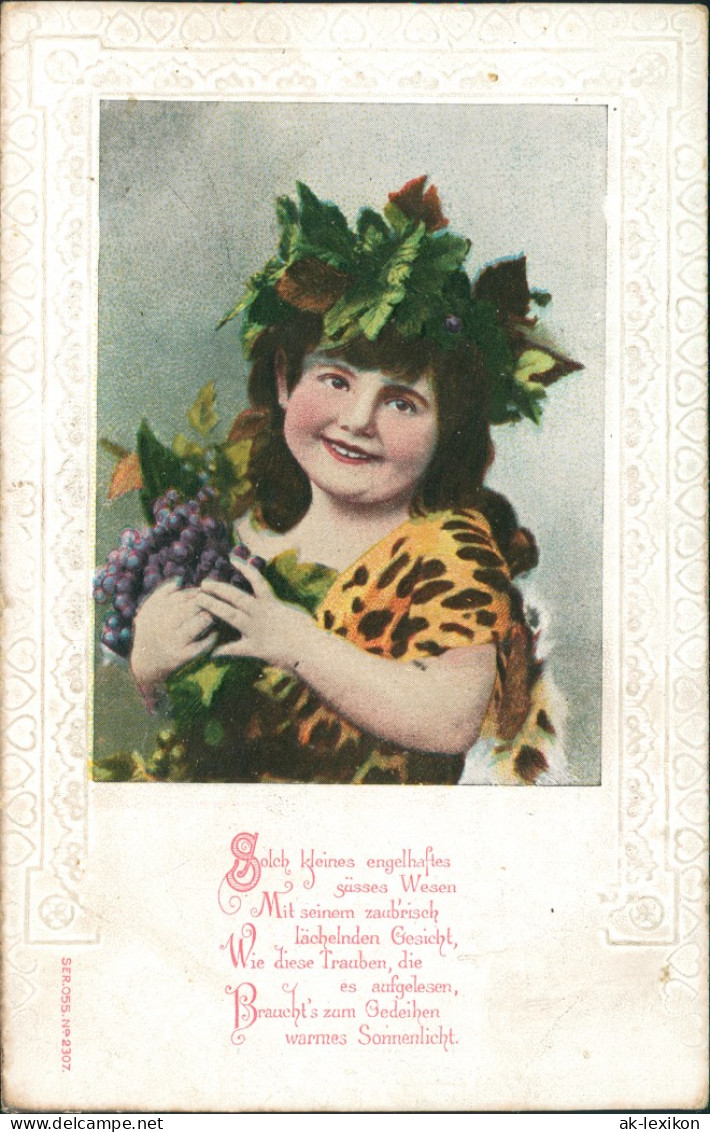 Ansichtskarte  Kind Mädchen Mit Blumen-Schmuck, Verse, Spruch 1900 - Portretten