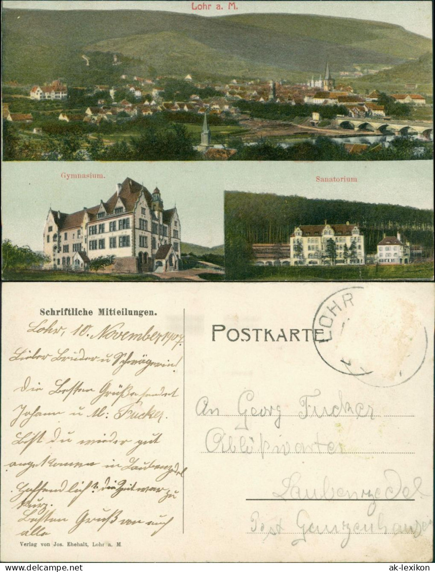 Lohr Am Main Mehrbildkarte Mit Sanatorium, Gymnasium Und Gesamtansicht 1907 - Lohr