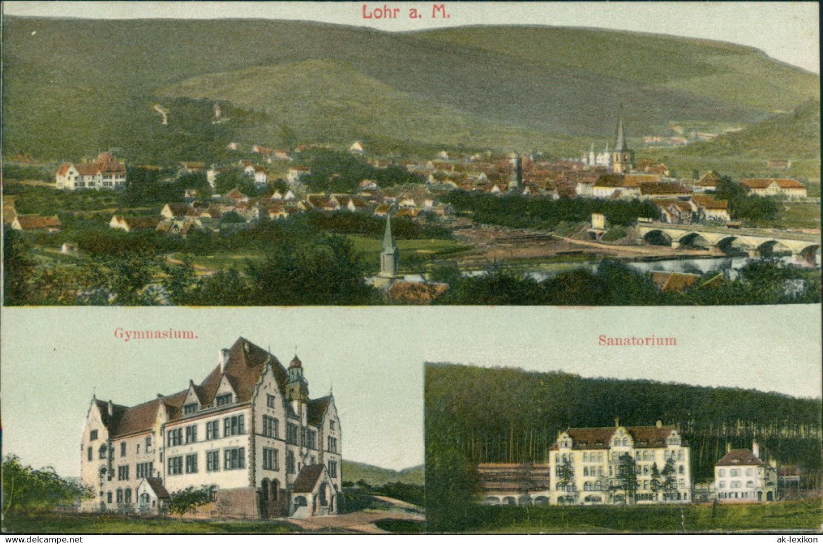 Lohr Am Main Mehrbildkarte Mit Sanatorium, Gymnasium Und Gesamtansicht 1907 - Lohr