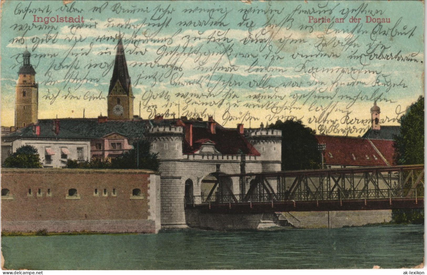 Ansichtskarte Ingolstadt Stadtteilansicht Partie A.d. Donau Brücke 1914 - Ingolstadt