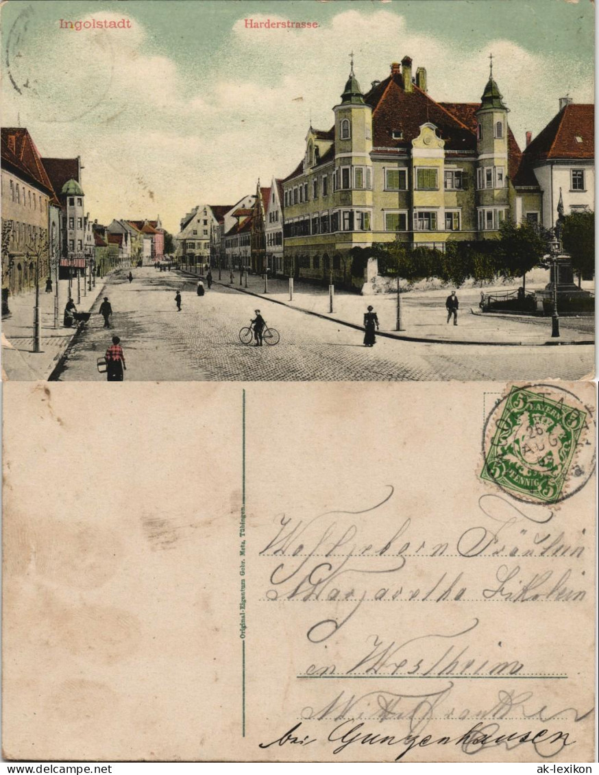 Ansichtskarte Ingolstadt Harderstraße Strassen Ansicht Mit Radfahrer 1909 - Ingolstadt