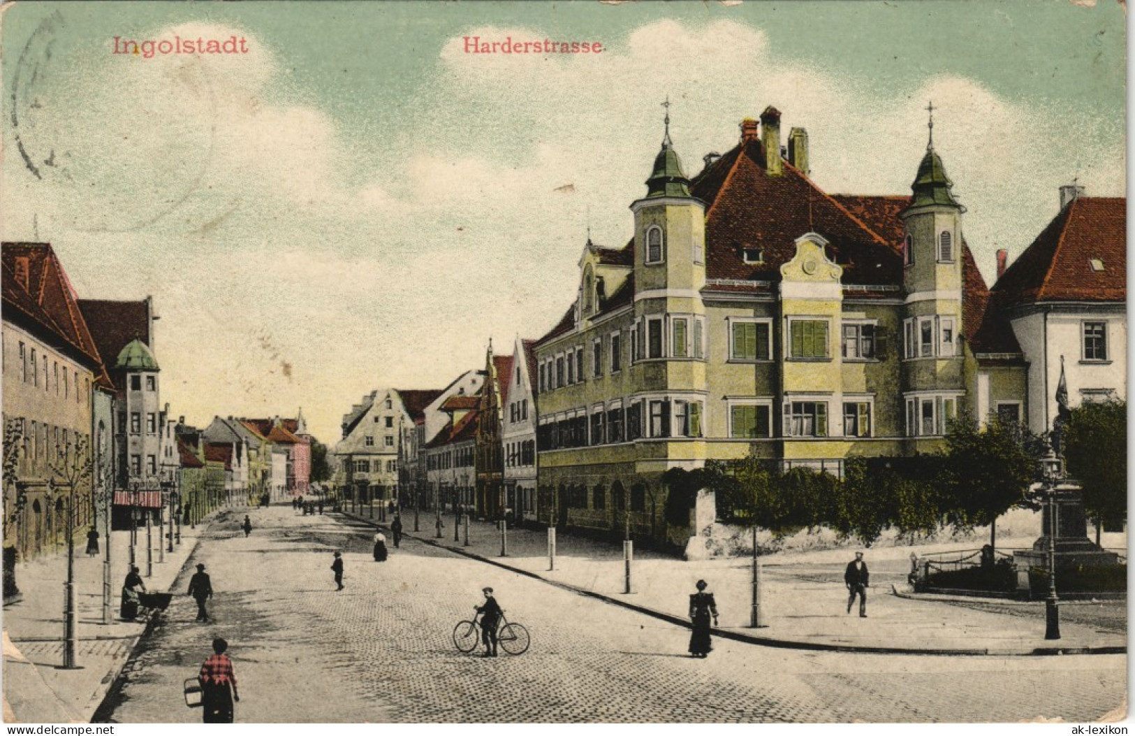 Ansichtskarte Ingolstadt Harderstraße Strassen Ansicht Mit Radfahrer 1909 - Ingolstadt