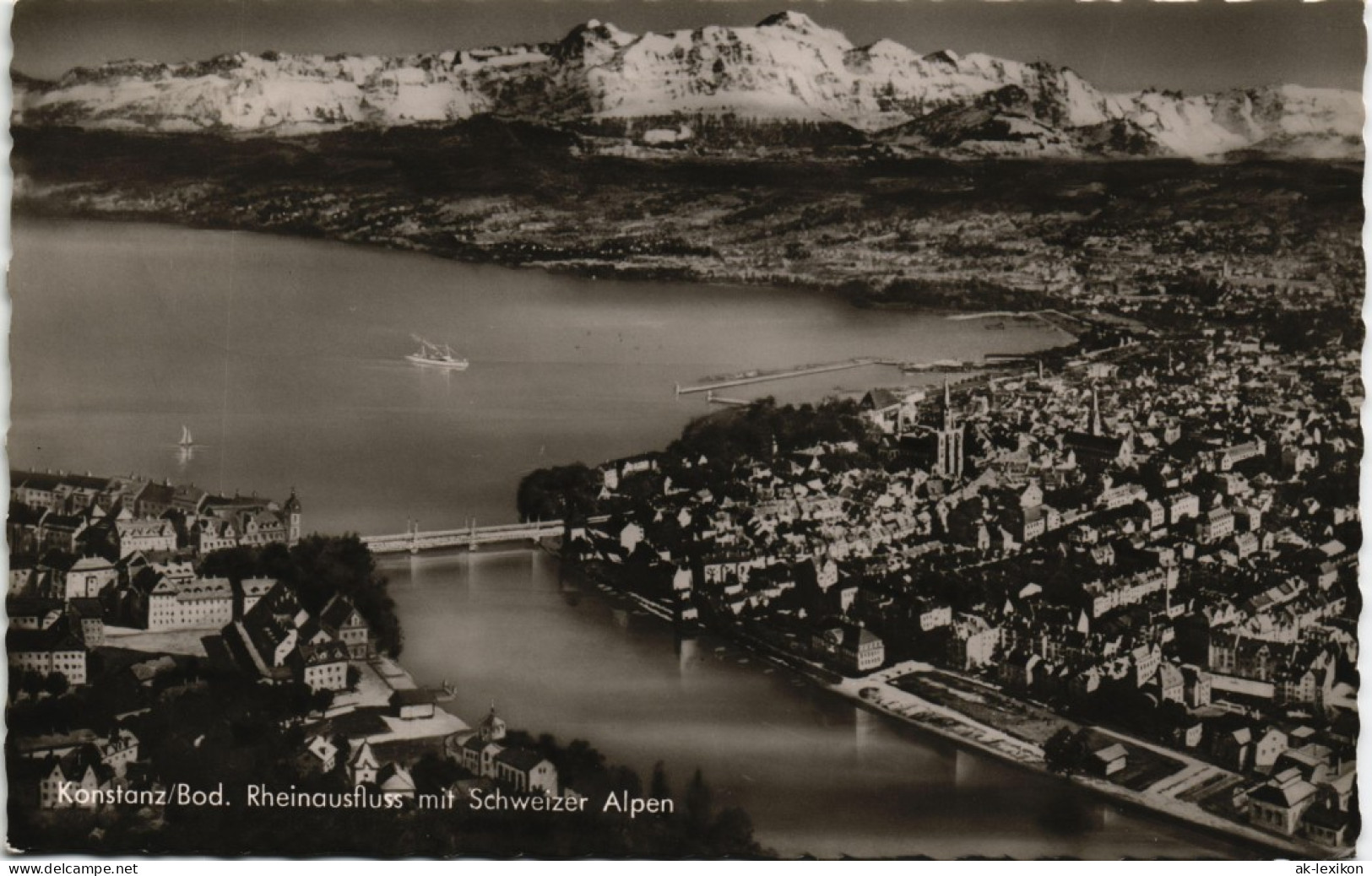 Konstanz Panorama-Ansicht, Rhein-Ausfluss Mit Schweizer Alpen 1962 - Konstanz