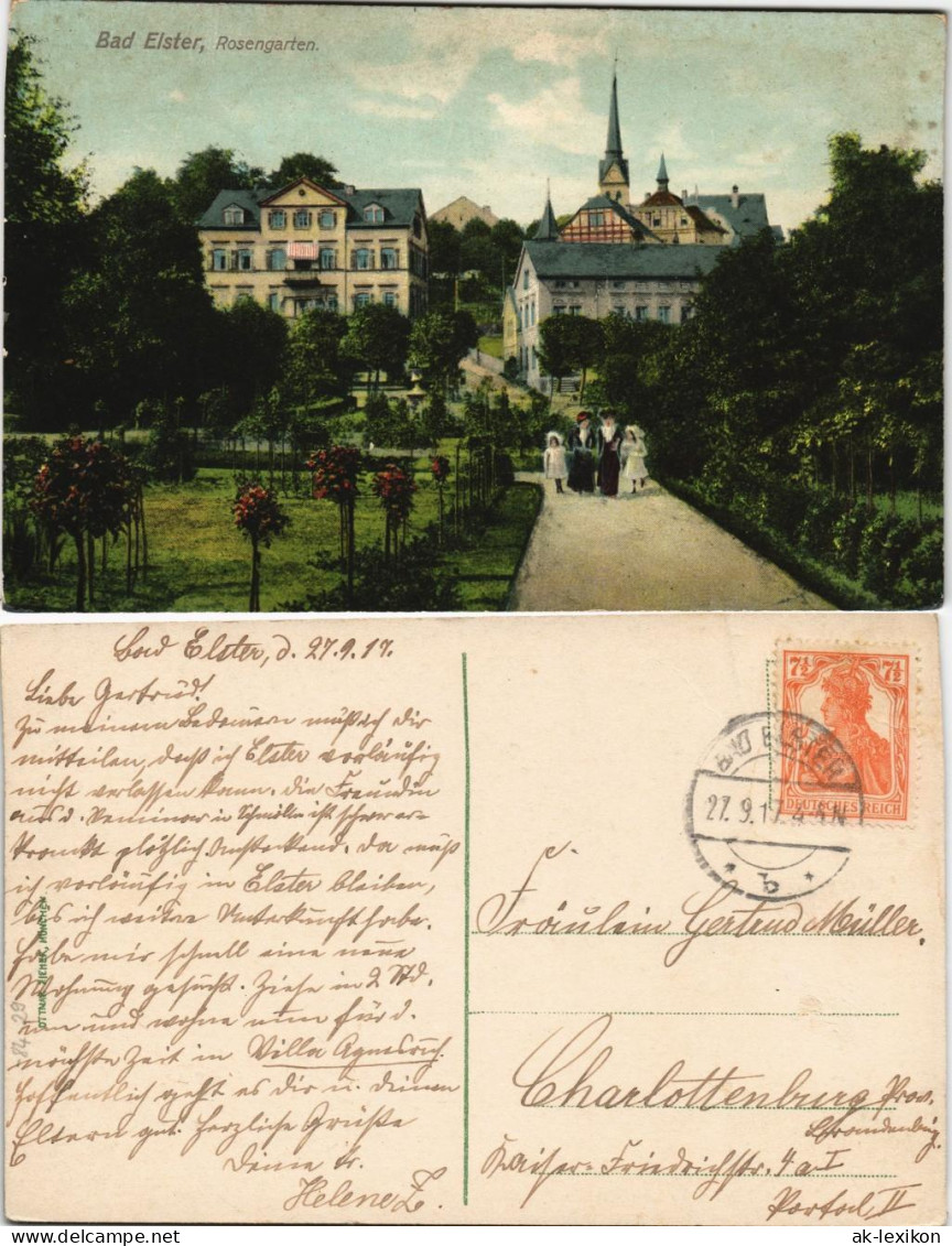 Ansichtskarte Bad Elster Straßenpartie Im Rosengarten 1917 - Bad Elster