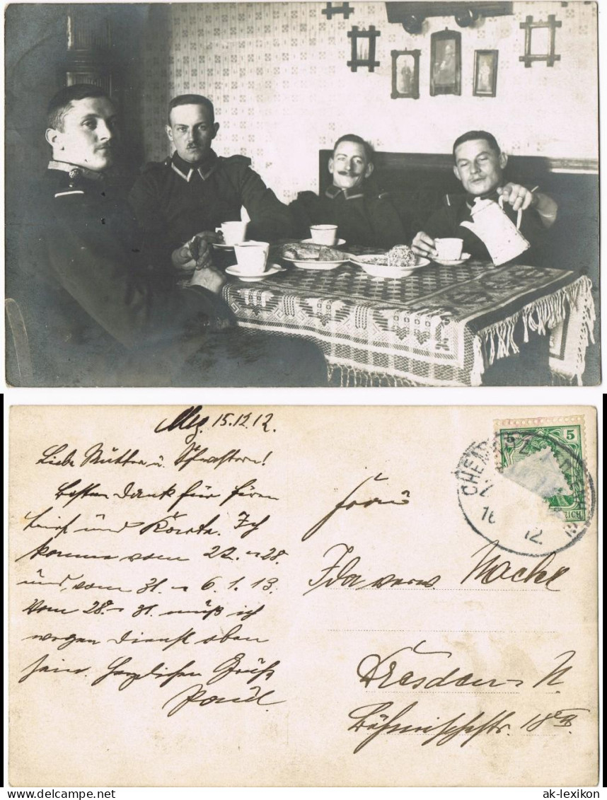 Ansichtskarte  Soldaten Am Kaffeetisch Militaria 1912  Gel. Bahnpost Chemnitz - Guerre 1914-18