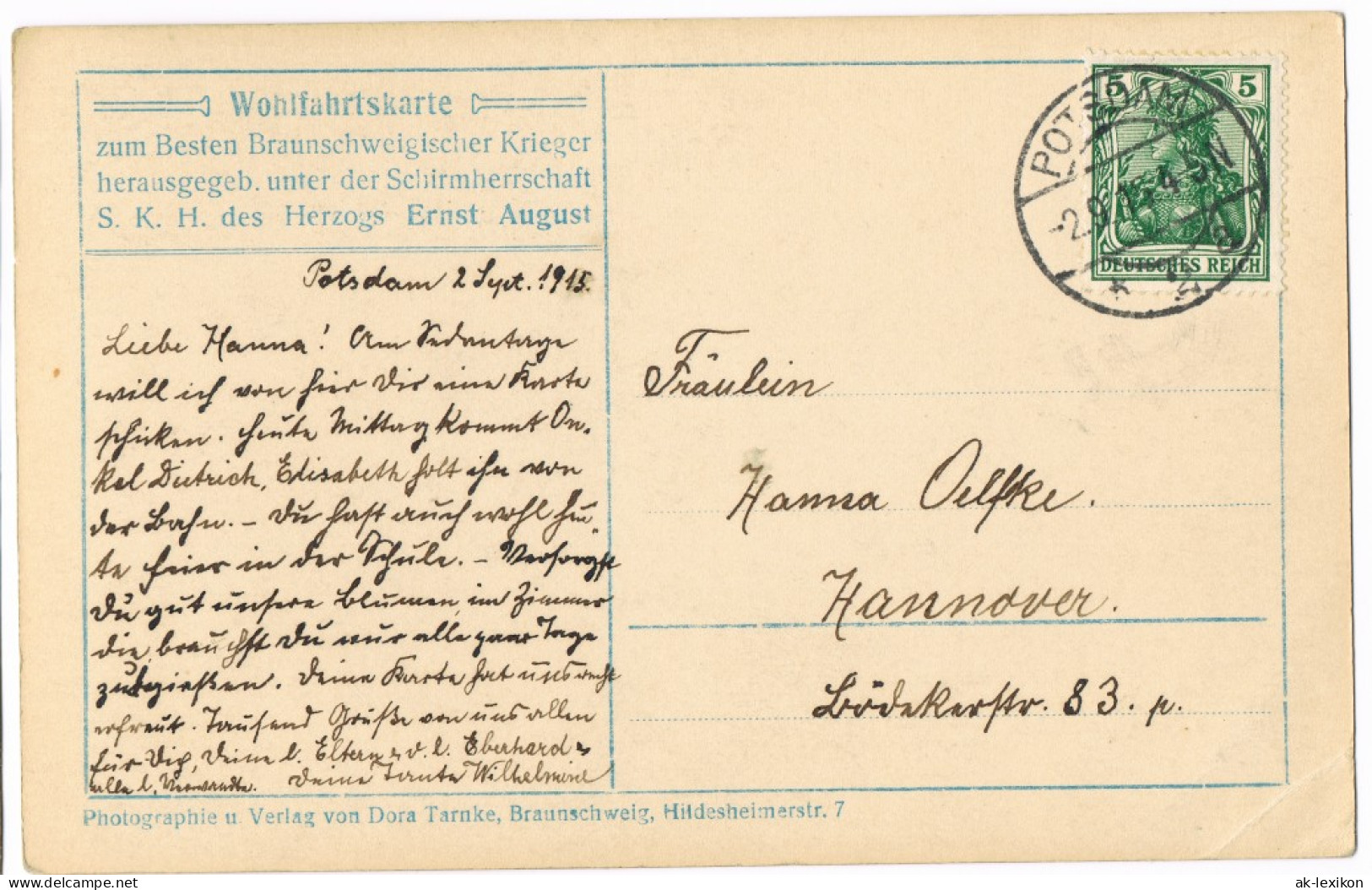 Adel Herzogin Von Braunschweig Mit Mann Und Kindern 1915  Gel. Stempel Potsdam - Non Classés