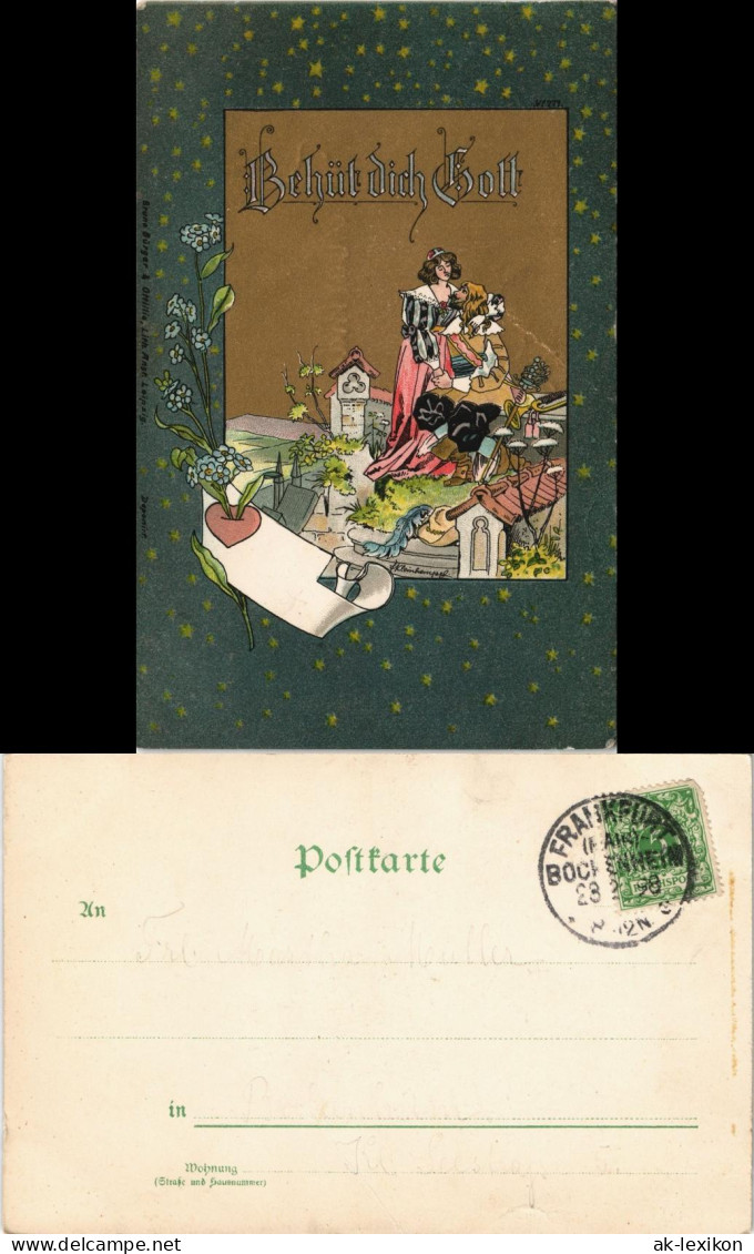 Glückwunsch - Neujahr/Sylvester Behüt Dich Gott Künstlerkarte 1900 Goldeffekt - Nieuwjaar