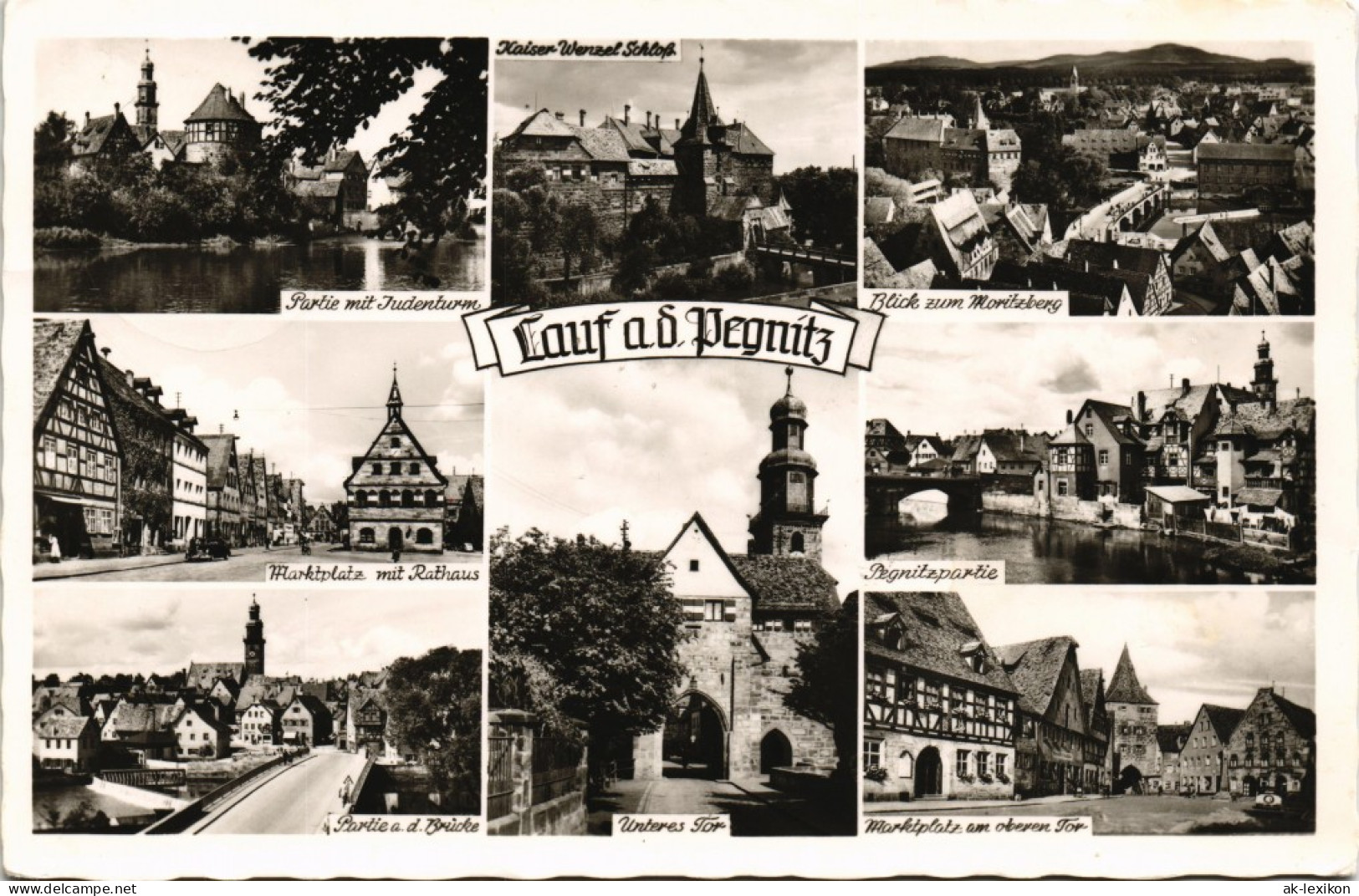 Lauf A.d.Pegnitz Mehrbildkarte Mit 8 Echtfoto-Ansichten Aus Der Stadt 1959 - Lauf