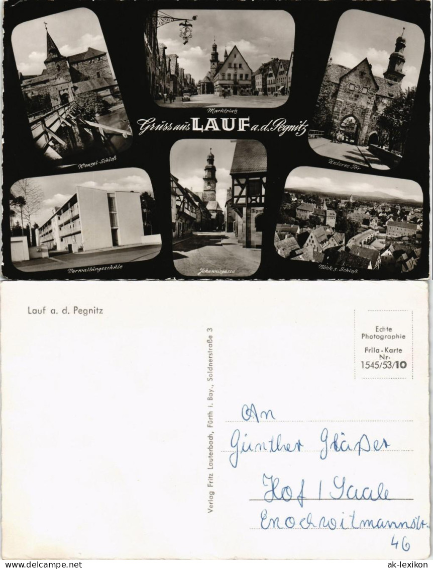 Lauf A.d.Pegnitz Mehrbild-AK Mit Verwaltungsschule, Marktplatz Uvm. 1953 - Lauf