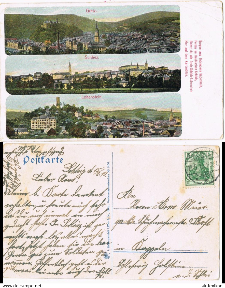 Ansichtskarte Schleiz 3 Bild Schleiz Greiz Lobenstein 1910 - Greiz