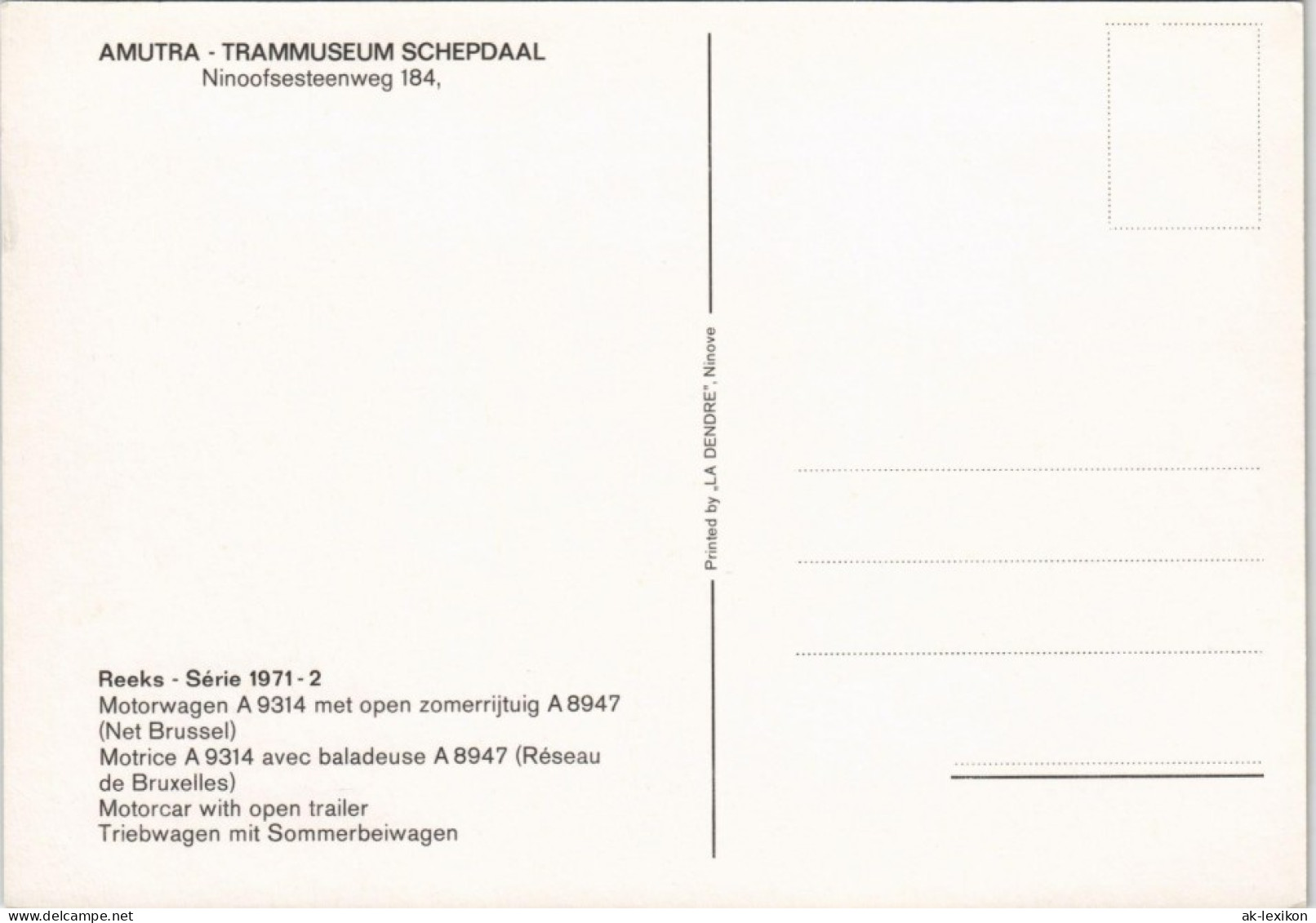 Ansichtskarte  Hist. Straßenbahn TRAMMUSEUM SCHEPDAAL Motorwagen A 9314 1970 - Tranvía