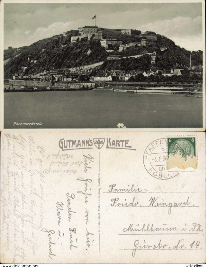 Ansichtskarte Ehrenbreitstein-Koblenz Ehrenbreitstein Am Rhein 1936 - Koblenz