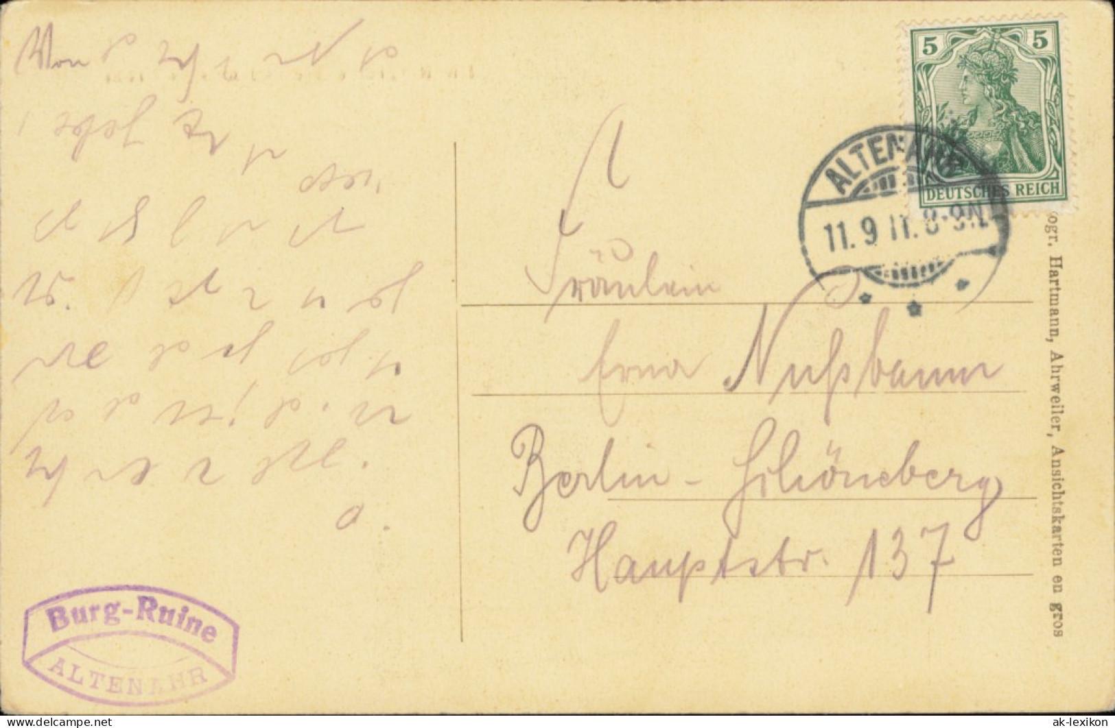 Ansichtskarte Altenahr Die Burgruine Are Und Weisses Kreuz 1911 - Sonstige & Ohne Zuordnung
