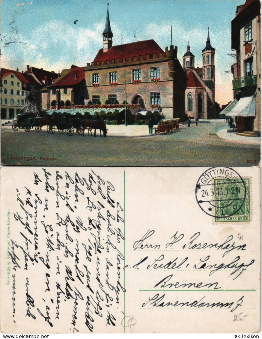 Ansichtskarte Göttingen Rathaus, Hotel - Kutschen 1913 - Göttingen