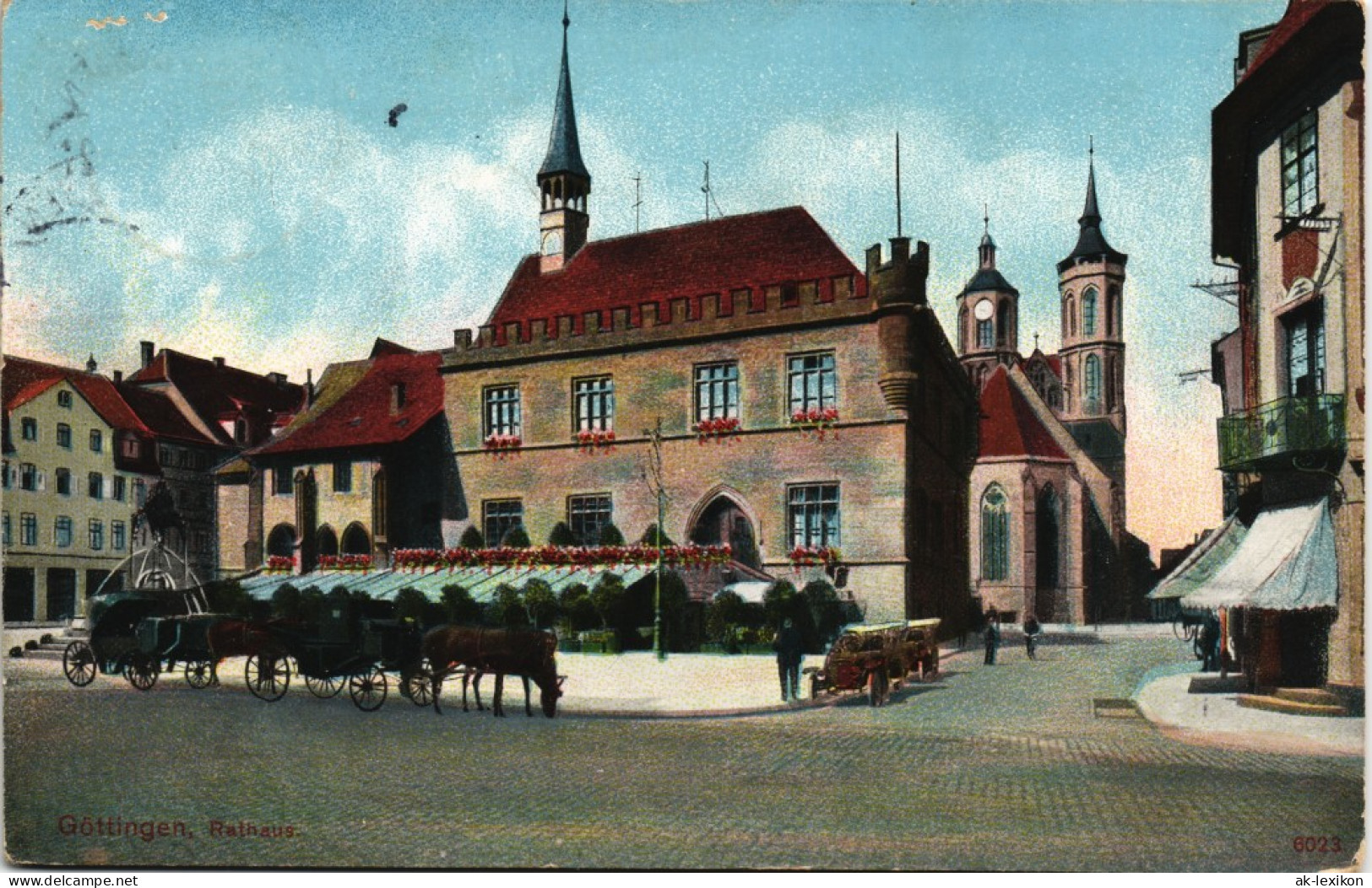 Ansichtskarte Göttingen Rathaus, Hotel - Kutschen 1913 - Goettingen