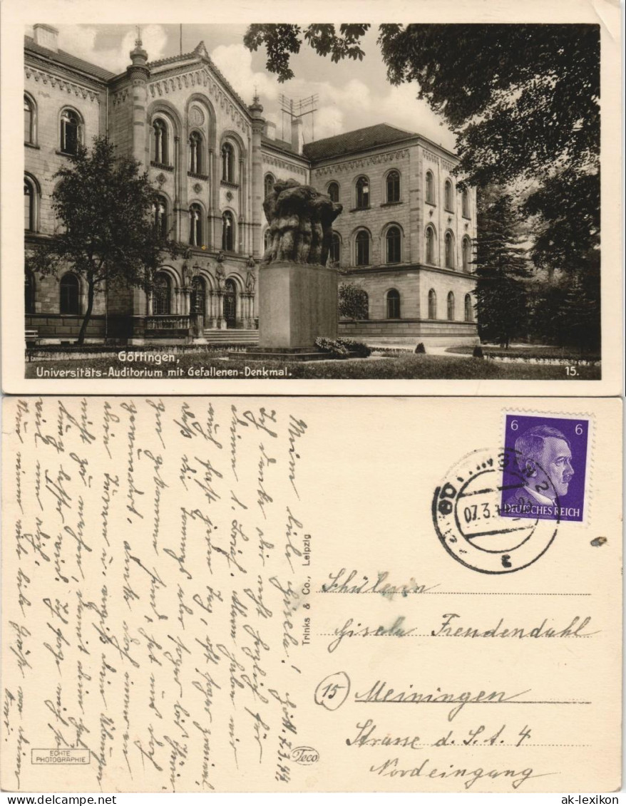 Ansichtskarte Göttingen Universität - Denkmal 1932 - Goettingen