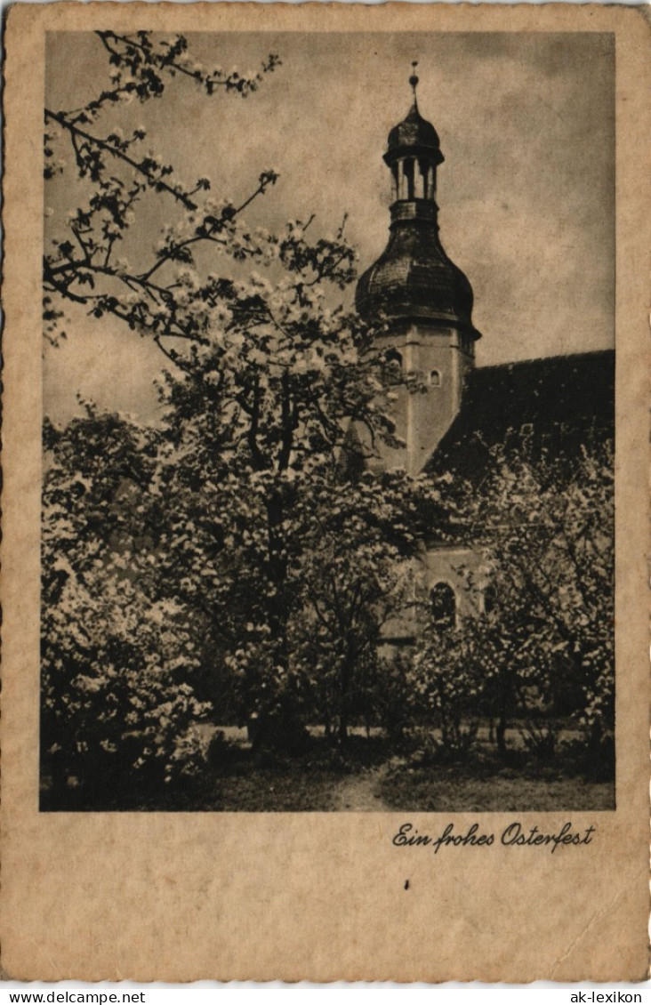 Ansichtskarte  Kirche, Osterblüte 1937  Gel. Bahnpost-Stempel - Pâques