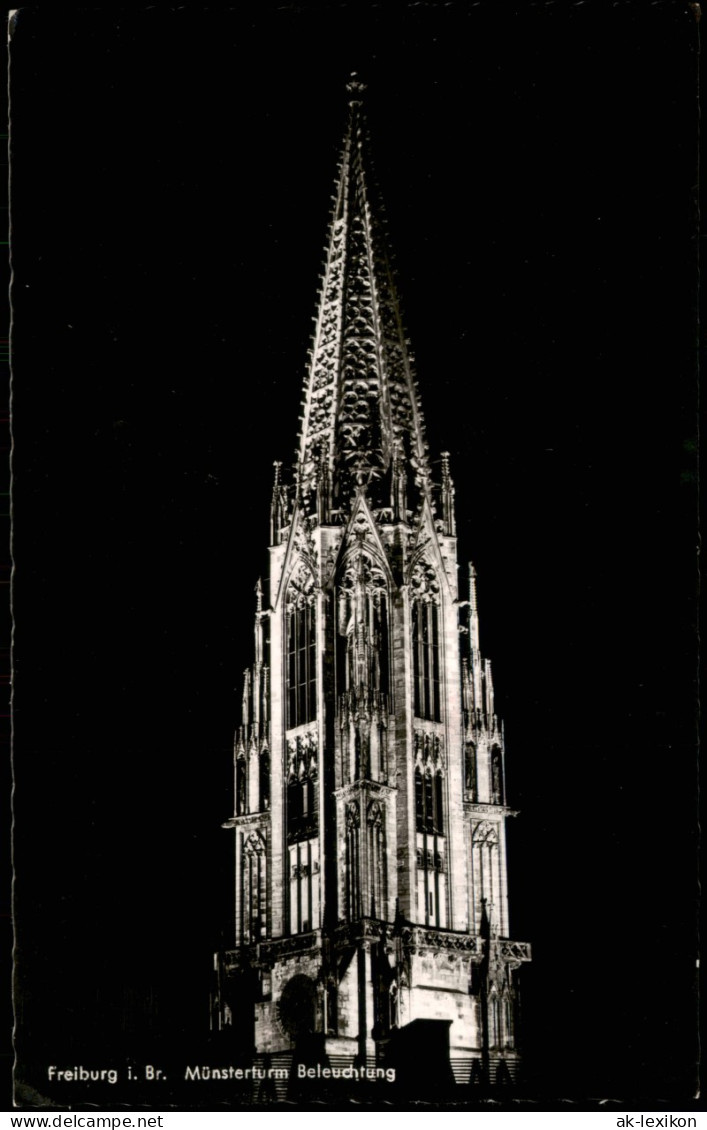 Freiburg Im Breisgau Münster Bei Beleuchtung 1960   Mit "Bestiegen-Stempel" - Freiburg I. Br.