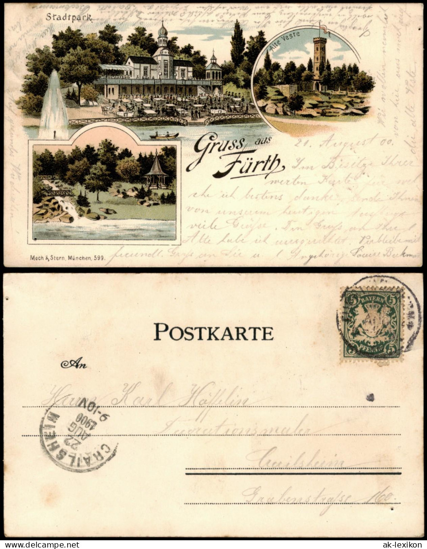 Ansichtskarte Litho AK Fürth Stadtpark, Restaurant 1900 - Fuerth