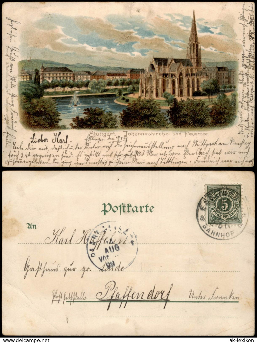 Ansichtskarte Litho AK Stuttgart Johanneskirche 1899 - Stuttgart