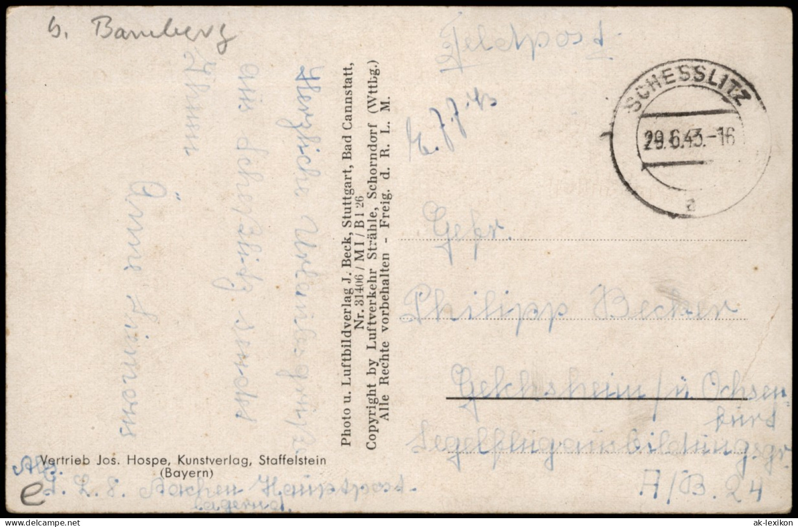 AK Kulmbach Luftbild Giechsches Schloss 1943  Gel. Feldpost Schesslitz - Kulmbach