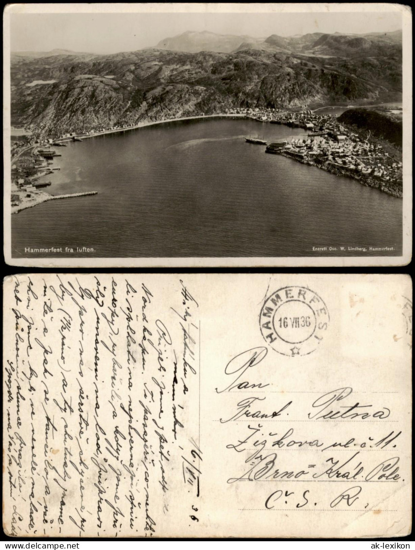 Postcard Hammerfest Luftbild Suomi 1936 - Norwegen