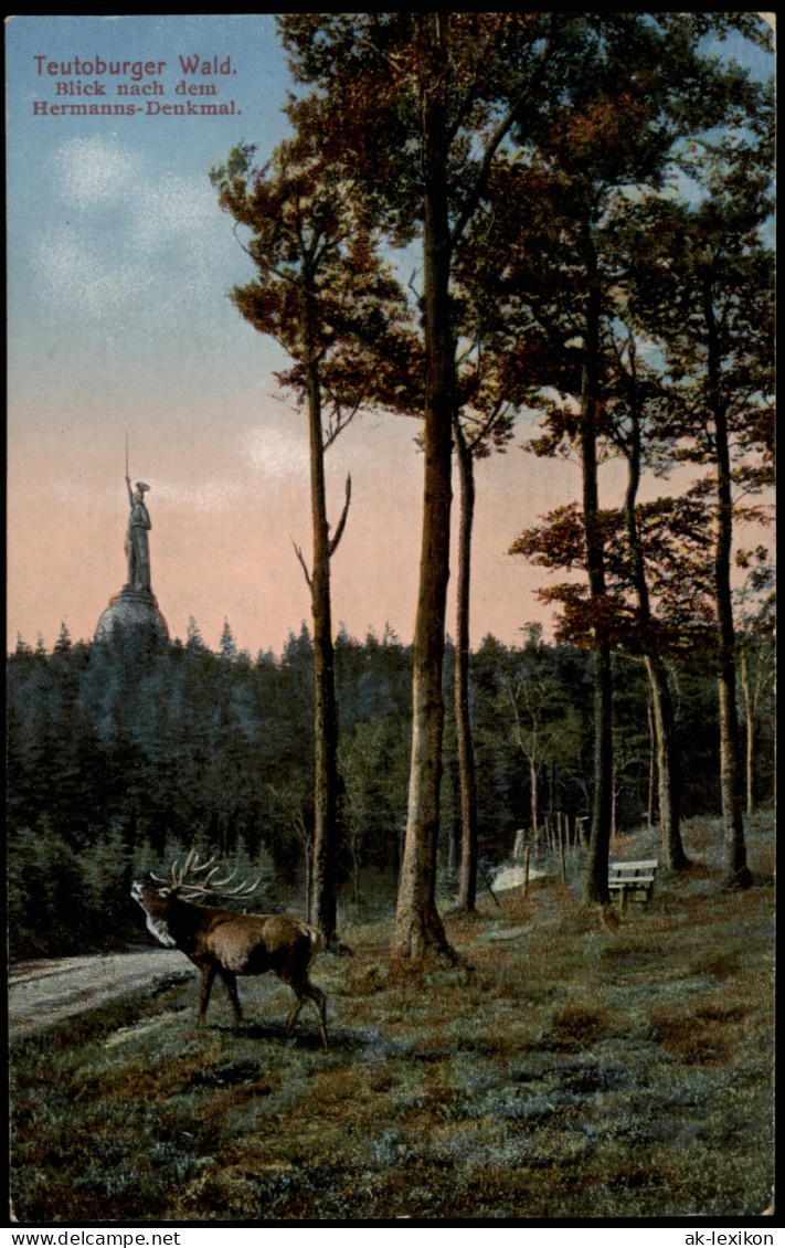 Hiddesen-Detmold Hermannsdenkmal, Hirsch - Teutoburger Wald 1915  Gel. Feldpost - Detmold