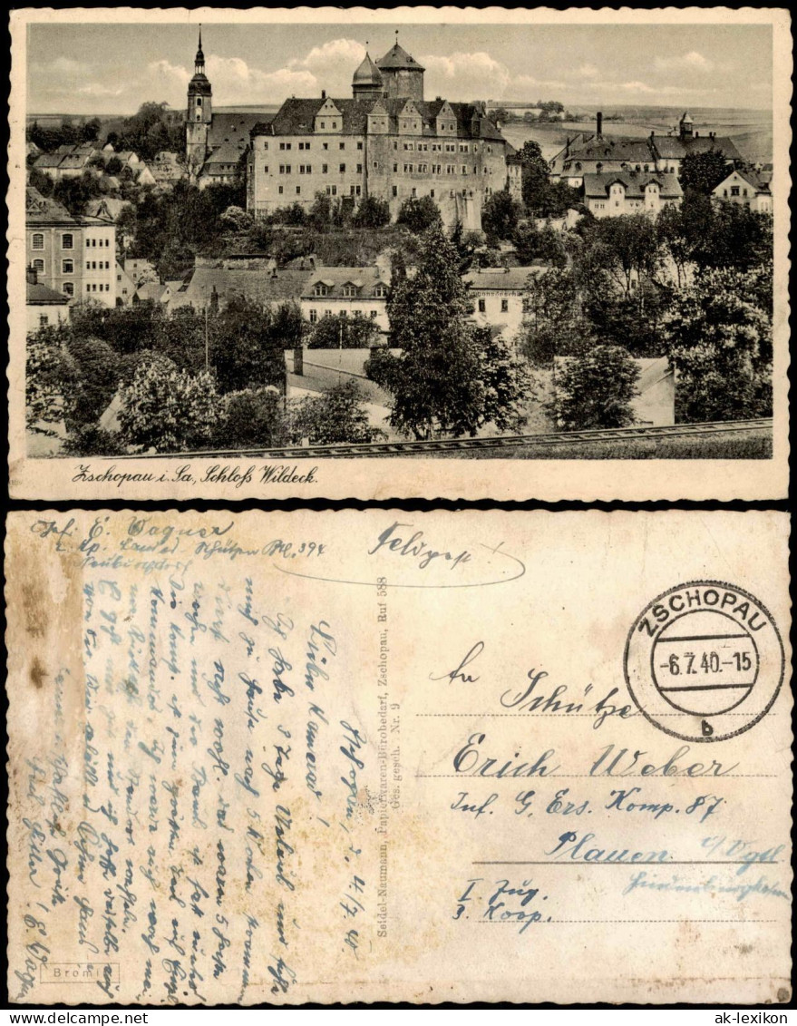 Ansichtskarte Zschopau Schloss Wildeck, Bahnlinie 1940  Gel. Feldpost Wk2# - Zschopau