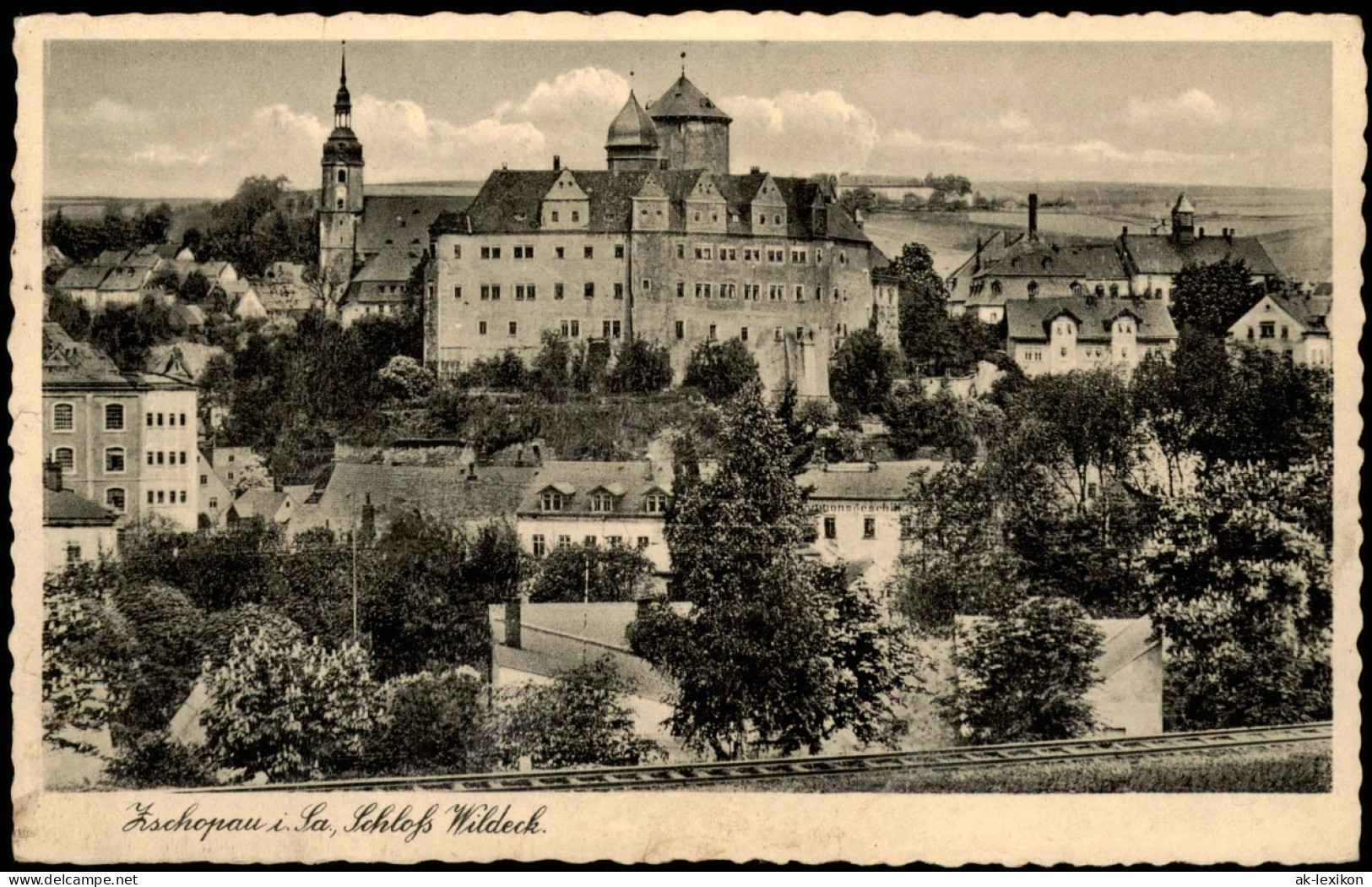 Ansichtskarte Zschopau Schloss Wildeck, Bahnlinie 1940  Gel. Feldpost Wk2# - Zschopau