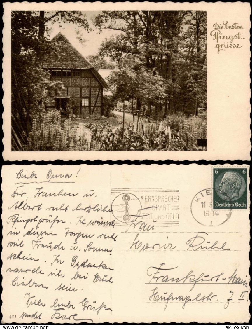 Ansichtskarte  Glückwunsch: Pfingsten, Fachwerkhaus - Backstein 1937 - Pentecôte