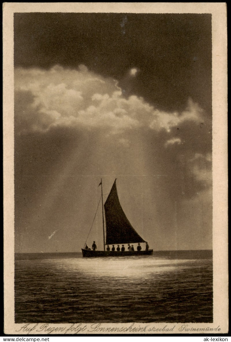 Postcard Swinemünde Świnoujście Segelboot, Sonne - Stimmungsbild 1928 - Pommern