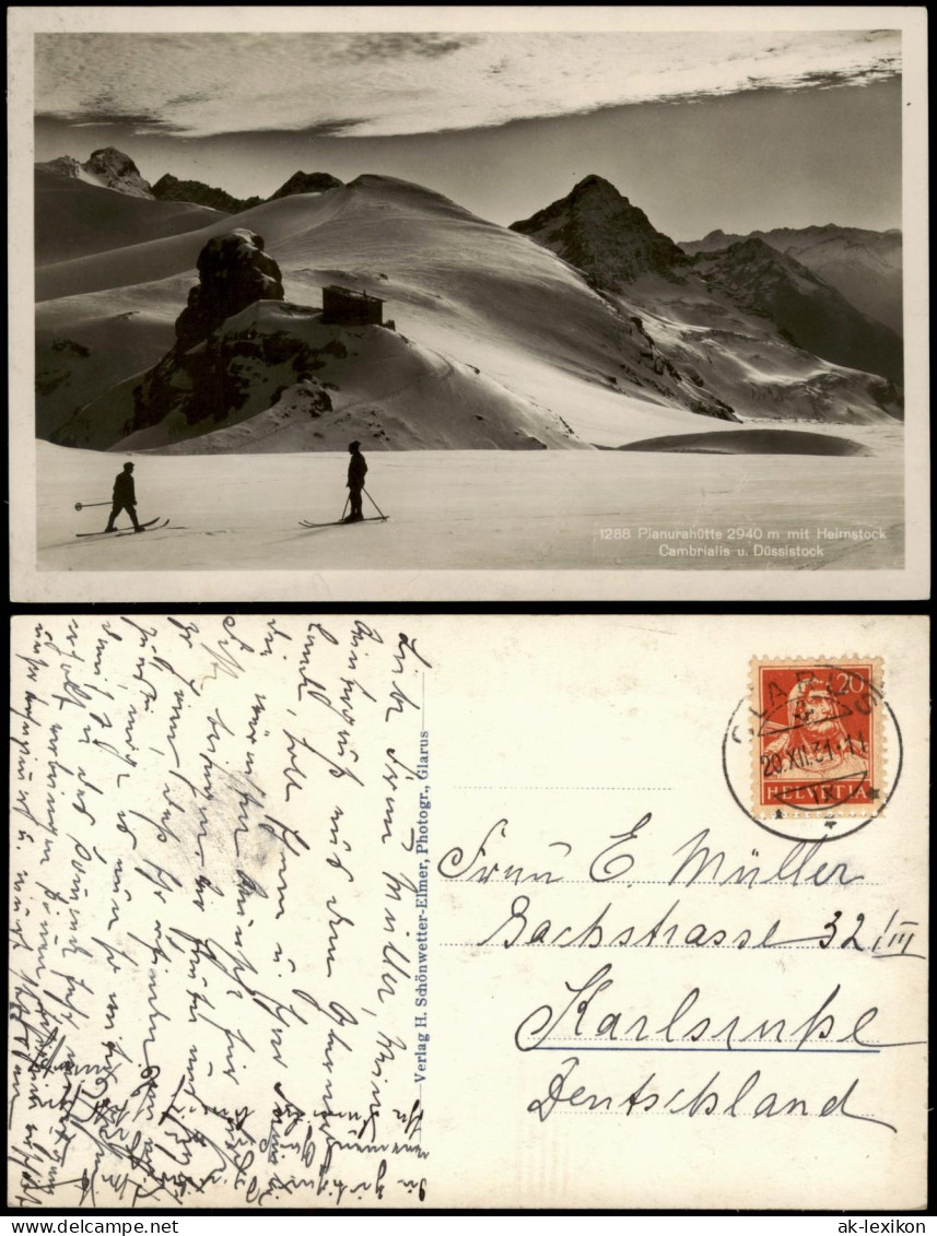 Ansichtskarte Näfels (Glarus) Skiläufer, Planurahütte Heimstock 1931 - Otros & Sin Clasificación