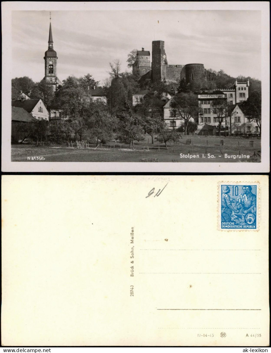 Ansichtskarte Stolpen Burg Ruine Stolpen Panorama Ansicht DDR AK 1955 - Stolpen