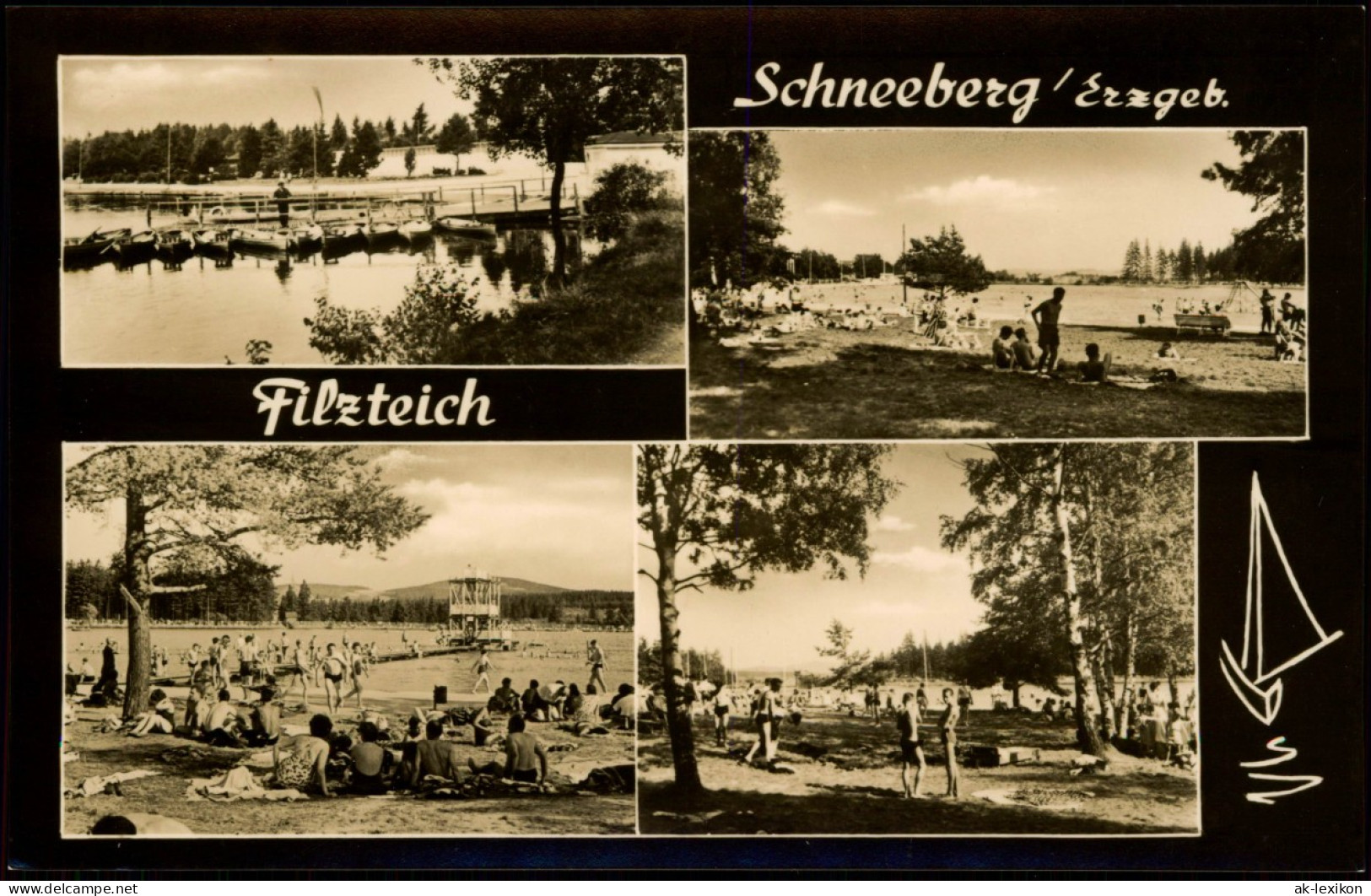 Schneeberg Erzgebirge Mehrbildkarte 4 Fotoansichten Strandbad Filzteich 1975 - Schneeberg