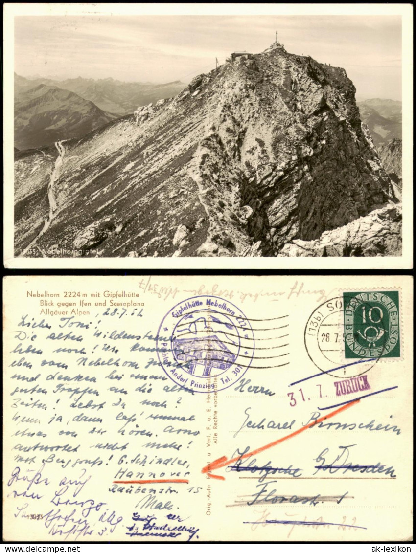 Ansichtskarte Oberstdorf (Allgäu) Nebelhorn Mit Gipfelhütte 1952 - Oberstdorf