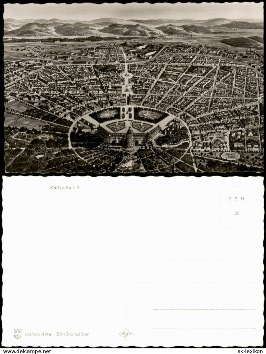 Ansichtskarte Karlsruhe Aus Der Vogelschau -Künstlerkarte 1961 - Karlsruhe
