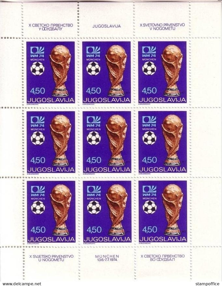 JUGOSLAWIEN MI-NR. 1567 POSTFRISCH(MINT) KLEINBOGEN FUSSBALL WM DEUTSCHLAND 1974 FIFA POKAL - Blocks & Sheetlets
