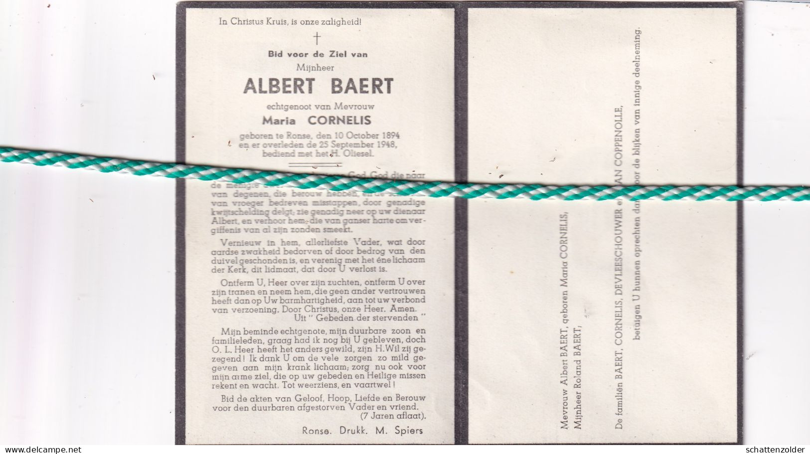 Albert Baert-Cornelis, Ronse 1894, 1948 - Obituary Notices