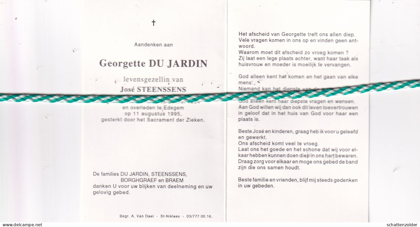 Georgette Du Jardin-Steenssens, Beveren 1954, Edegem 1995 - Décès