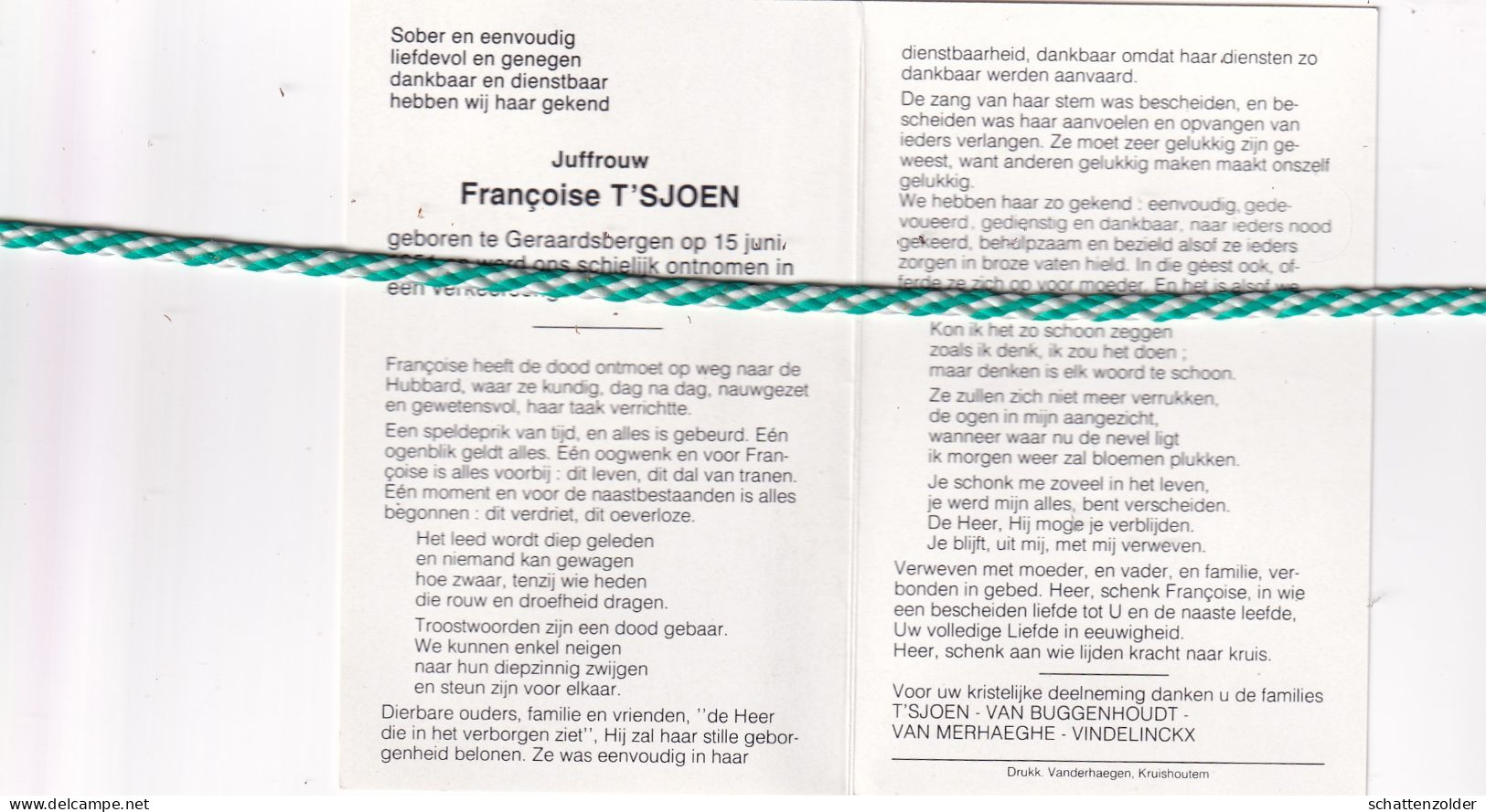 Francoise T'Sjoen, Geraardsbergen 1951, 1986. Foto - Obituary Notices