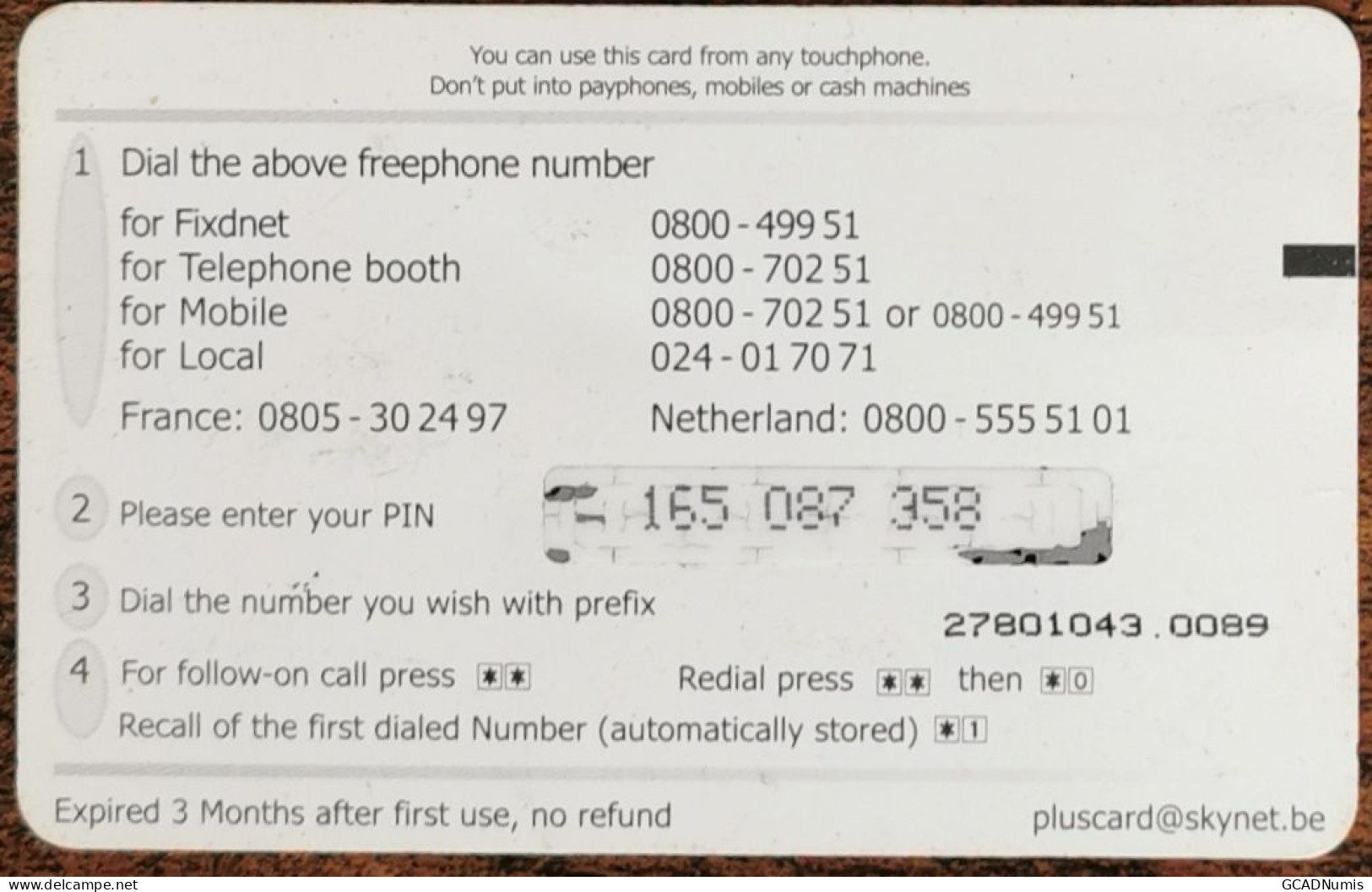 Carte De Recharge - Plus Card Phonecard 5€ Belgique - Télécarte ~59 - [2] Prepaid & Refill Cards