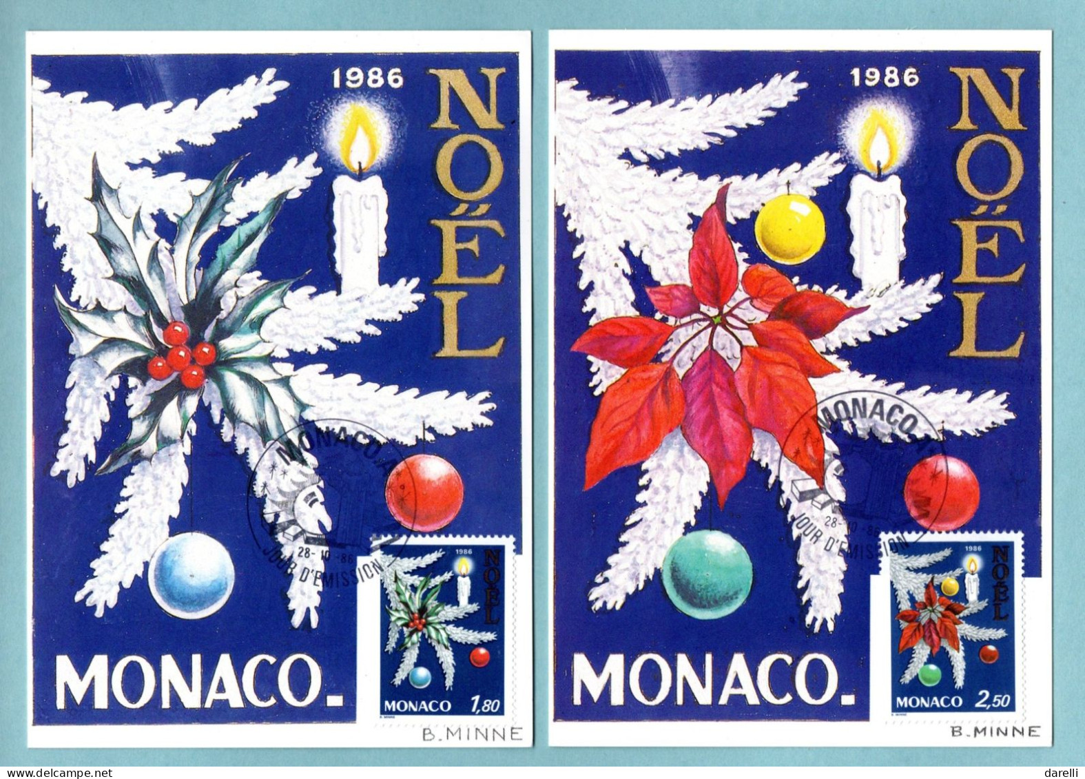Carte Maximum Monaco 1986 - Noël 1986 - YT 1554 Et 1555 - Cartes-Maximum (CM)