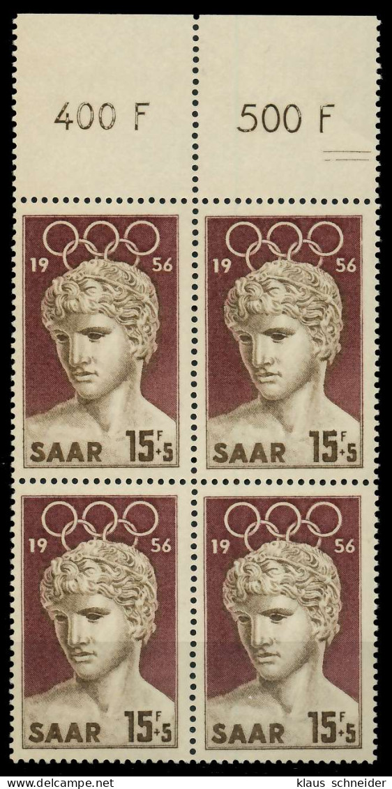 SAARLAND 1956 Nr 372 Postfrisch VIERERBLOCK ORA X79DBDA - Unused Stamps